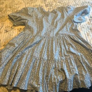 ana puff sleeve dress blue with white floral print